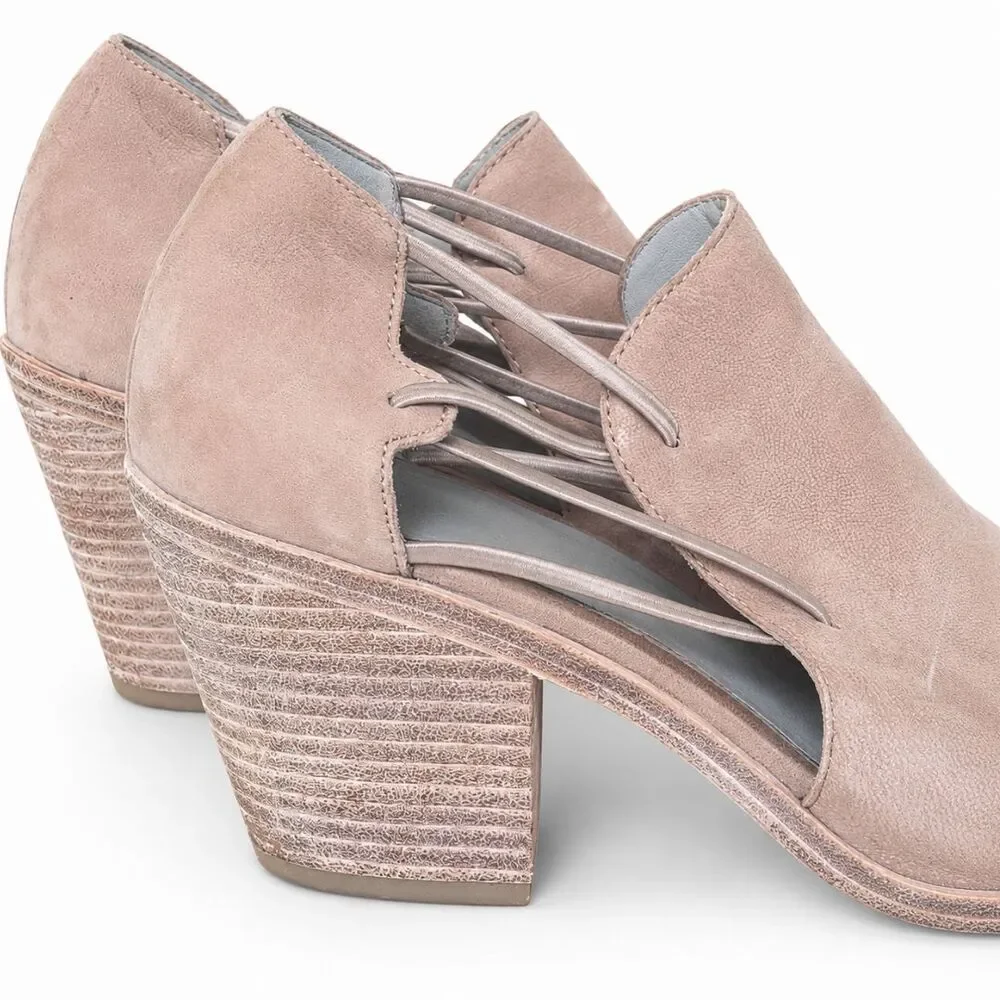 Eileen Fisher Womens 9 Taupe Suede Open Toe Cutout Block Heel Sandal Booties